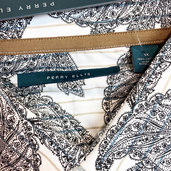 Perry Ellis Short Sleeve Large Leaf Print Shirt - Picture 5 of 7